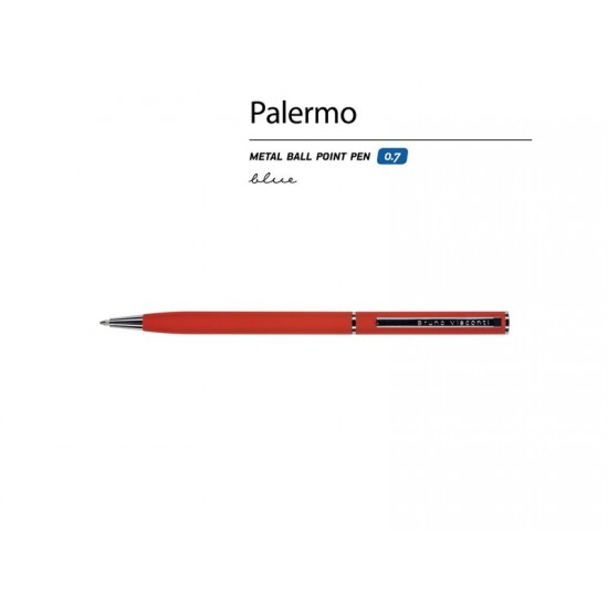 Ручка металлическая шариковая Palermo, софт-тач, 0,7 мм,  красный