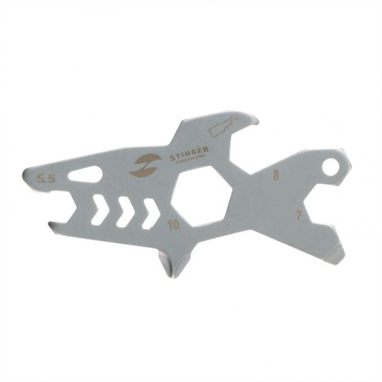 Мини-мультитул карманный Stinger, 60 x 31 мм, 5 функций, акула, нержавеющая сталь, серебристый, в блистере