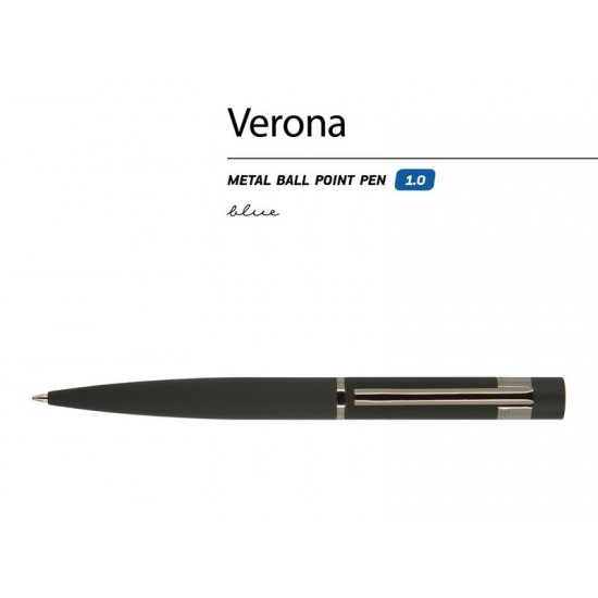 Ручка Verona шариковая  автоматическая, черный металлический корпус 1.0 мм, синяя