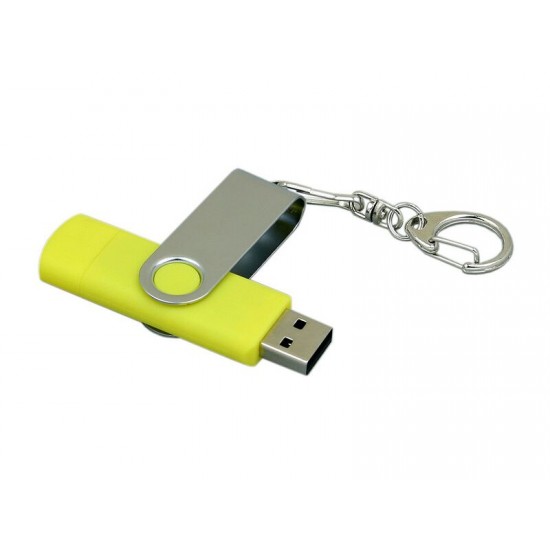 Флешка с  поворотным механизмом, c дополнительным разъемом Micro USB, 64 Гб, желтый