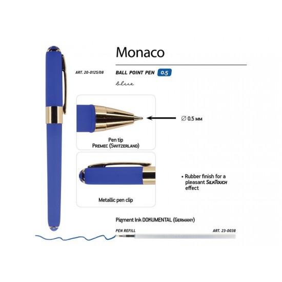 Ручка пластиковая шариковая Monaco, 0,5мм, синие чернила, синий