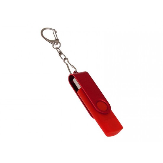 USB-флешка на 128 Гб 2 в 1 поворотный механизм, c дополнительным разъемом Type-C с одноцветным металлическим клипом, красный