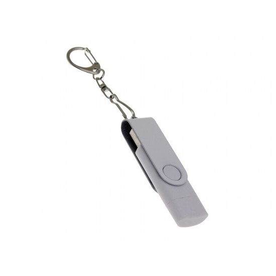USB-флешка на 32 Гб 2 в 1 поворотный механизм, c дополнительным разъемом Type-C с одноцветным металлическим клипом, белый
