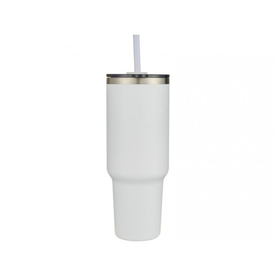 Sydney медная кружка с двойными стенками, сертифицированная согласно RCS, с вакуумной изоляцией и соломинкой, 1200 мл - Белый