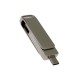 USB-флешка на 32 Гб поворотный механизм 2 в 1, c дополнительным разъемом Type-C с одноцветным металлическим клипом, серый