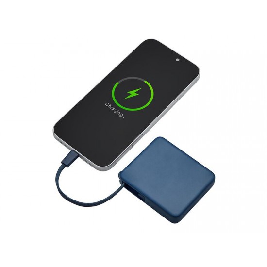 Внешний аккумулятор со встроенным кабелем USB-C Дэнси, 5000 мАч, темно-синий