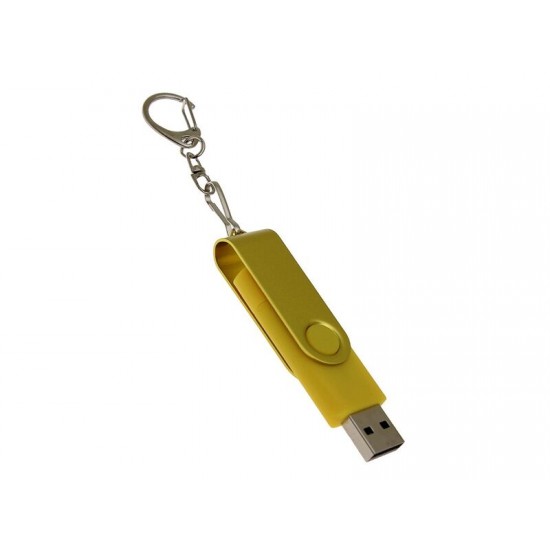 USB-флешка на 64 Гб 2 в 1 поворотный механизм, c дополнительным разъемом Type-C с одноцветным металлическим клипом, желтый