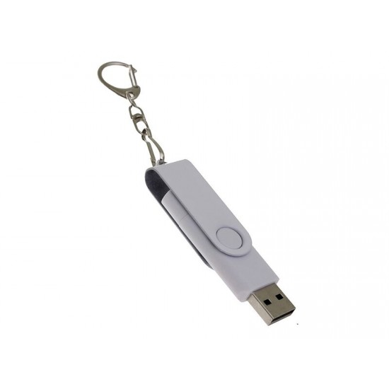 USB-флешка на 32 Гб 2 в 1 поворотный механизм, c дополнительным разъемом Type-C с одноцветным металлическим клипом, белый
