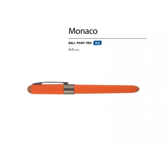 Ручка пластиковая шариковая Monaco, 0,5мм, синие чернила, оранжевый/вороненая сталь