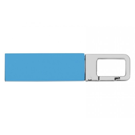 Флеш-карта USB 2.0 16 Gb с карабином Hook, голубой/серебристый