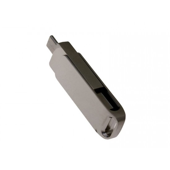 USB-флешка на 32 Гб поворотный механизм 2 в 1, c дополнительным разъемом Type-C с одноцветным металлическим клипом, серый