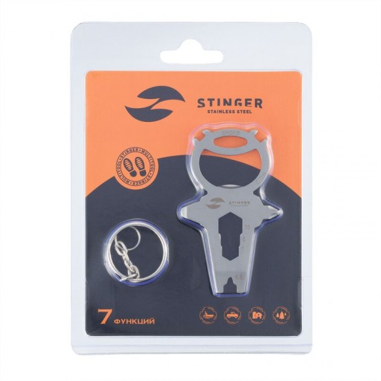 Мини-мультитул карманный Stinger, 68 x 41 мм, 7 функций, космонавт, нержавеющая сталь, серебристый, в блистере
