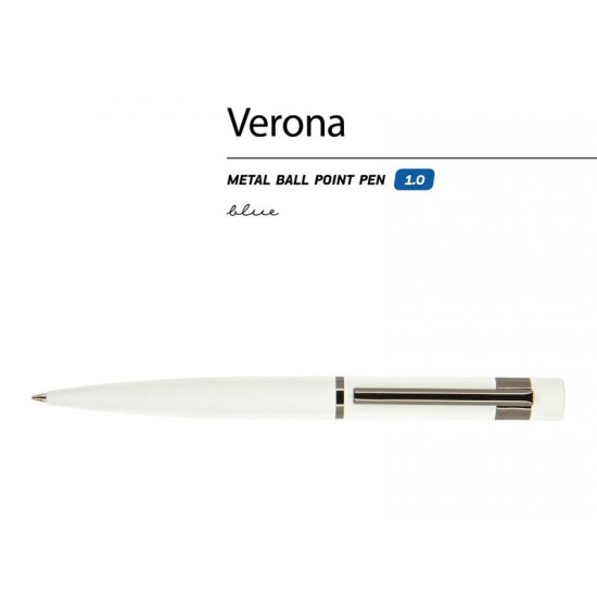Ручка Verona шариковая автоматическая, белый металлический корпус, 1.0 мм, синяя