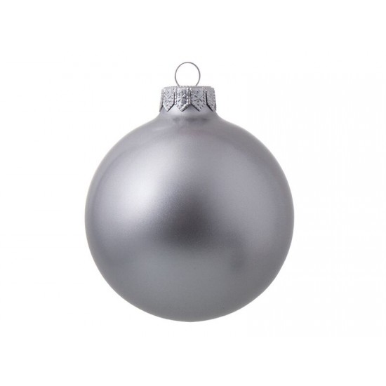 Стеклянный елочный шар Christmas bauble, серебро, металлик, с серебристым колпачком в черной коробке