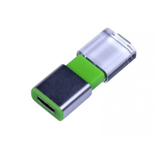 USB-флешка промо на 16 Гб прямоугольной формы, выдвижной механизм, зеленый