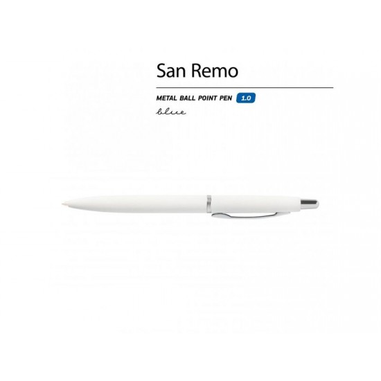 Ручка SAN REMO шариковая, автоматическая, белый металлический корпус 1.00 мм, синяя