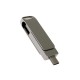 USB-флешка на 32 Гб поворотный механизм 2 в 1, c дополнительным разъемом Type-C с одноцветным металлическим клипом, серебристый