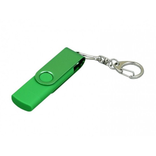 Флешка с поворотным механизмом, c дополнительным разъемом Micro USB, 16 Гб, зеленый
