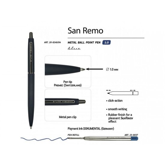 Ручка SAN REMO шариковая, автоматическая, темно-синий металлический корпус 1.00 мм, синяя