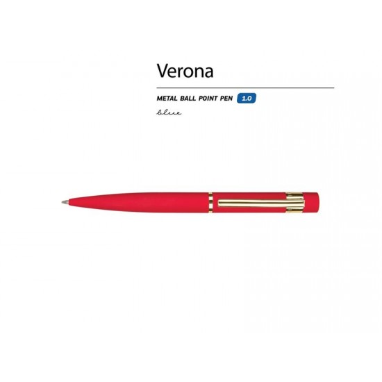Ручка металлическая шариковая Verona, софт-тач, 1.0 мм, красный