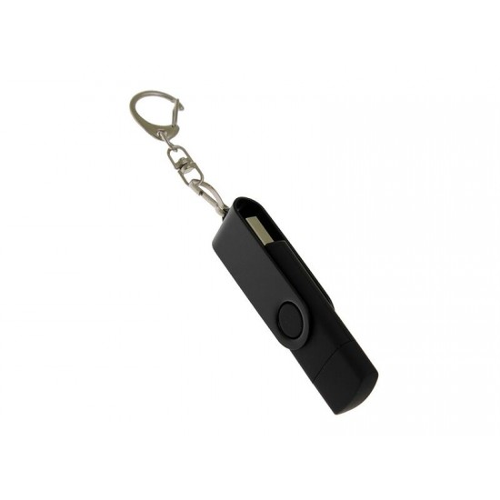USB-флешка на 32 Гб 2 в 1 поворотный механизм, c дополнительным разъемом Type-C с одноцветным металлическим клипом, черный