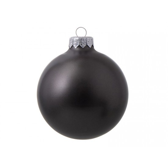 Стеклянный елочный шар Christmas bauble, черный металлик, с серебристым колпачком в черной коробке