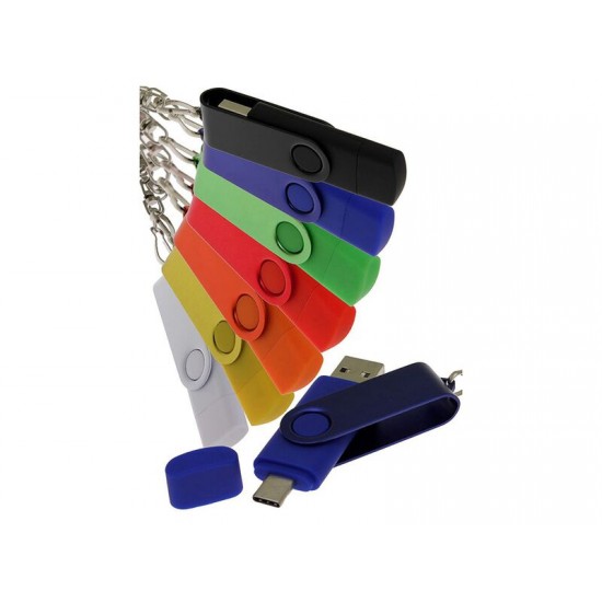 USB-флешка на 32 Гб 2 в 1 поворотный механизм, c дополнительным разъемом Type-C с одноцветным металлическим клипом, белый