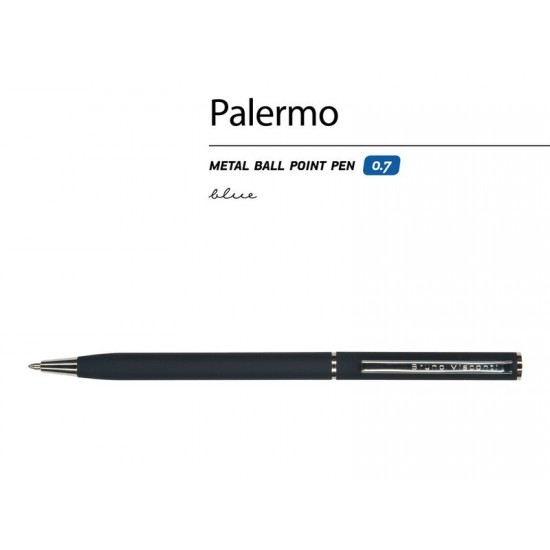 Ручка Palermo шариковая  автоматическая, сине-черный металлический корпус, 0,7 мм, синяя