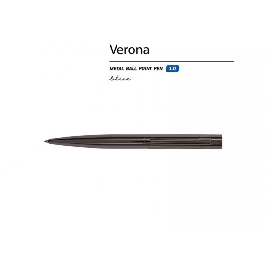 Ручка металлическая шариковая Verona, вороненая сталь, 1.0 мм, синяя