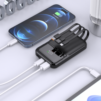 Внешний аккумулятор (powerbank) «Lumen», софт тач, 10 000 mAH, с тремя зарядными шнурами, 22,5W super fast charge, Power Delivery (PD) 20W (dfnn), QC3.0, темно-синий