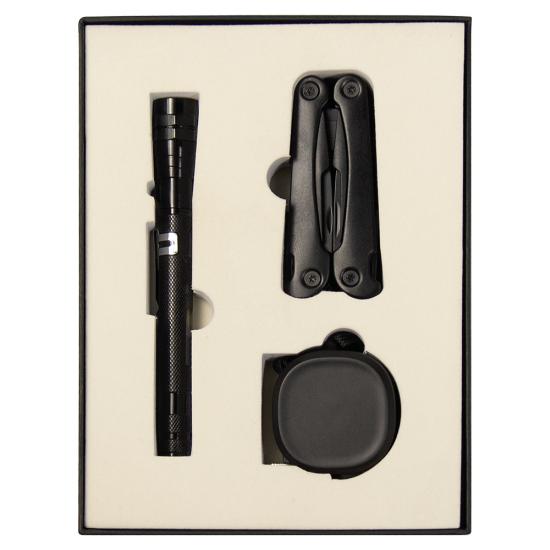 Набор подарочный Solution Superior Trio (Фонарь телескопический Tools Flashlight, рулетка Tools Trecker 3 метра, мультитул Tools Hardwork), черный
