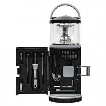 Набор инструментов Tools lantern cо встроенной лампой , 15 инструментов,  черный, в пластиковом футляре