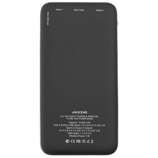 Aккумулятор Quick Charge Wireless 10000 мАч, черный Aккумулятор Quick Charge Wireless 10000 мАч, черный
