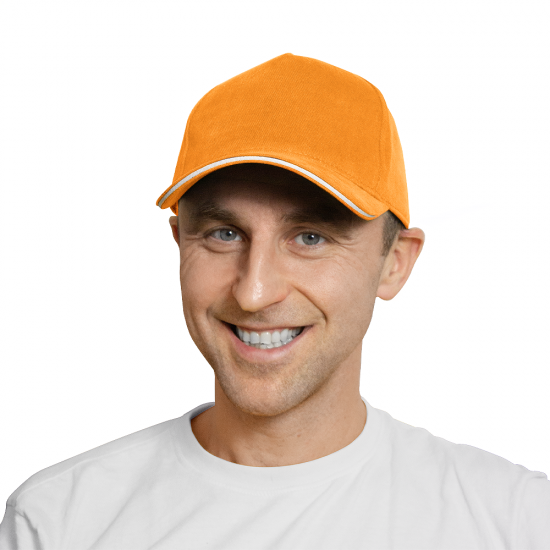 Кепка 5- панельная Salerno Heavy 350,  c белым сендвичем, оранжевая