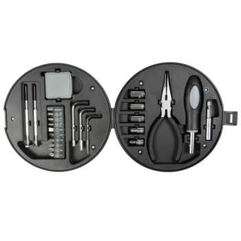 Набор инструментов Tools Колесо, 25 инструментов, серебристо-черное, в пластиковом футляре