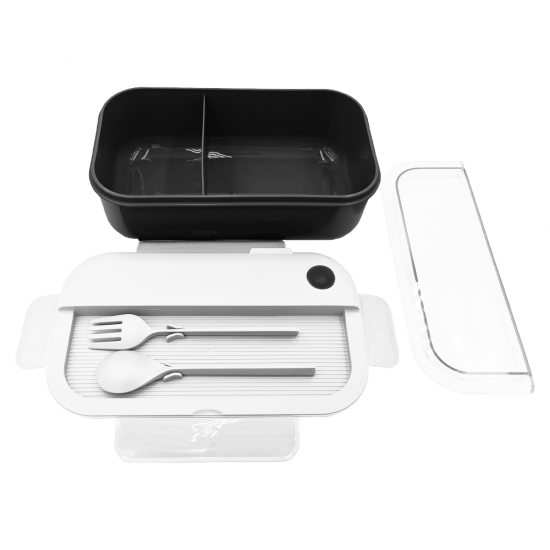 Герметичный контейнер для еды (ланч бокс)  BON VOYAGE, пластиковый, бело-черный, 1100 мл. Герметичный контейнер для еды (ланч бокс)  BON VOYAGE, пластиковый, бело-черный, 1100 мл.