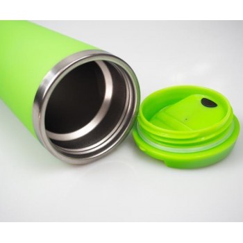 Термокружка Арлекино, пластик /металл,  350 мл, зеленый софт тач