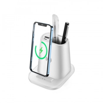 Настольный органайзер 15 Watt Fast Charge  c беспроводной зарядкой, вентилятором и лампой, белый