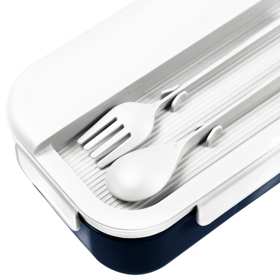 Герметичный контейнер для еды (ланч бокс)  BON VOYAGE, пластиковый, бело-темно-синий, 1100 мл. Герметичный контейнер для еды (ланч бокс)  BON VOYAGE, пластиковый, бело-темно-синий, 1100 мл.