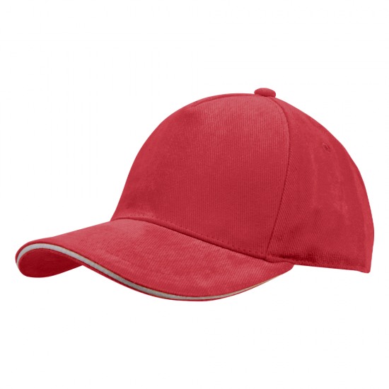 Кепка 5- панельная Salerno Heavy 350,  c белым сендвичем, красная