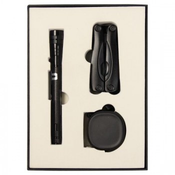 Набор подарочный Solution Superior Trio (Фонарь телескопический Tools Flashlight, рулетка Tools Trecker 3 метра, мультитул Tools Birmingham), черный