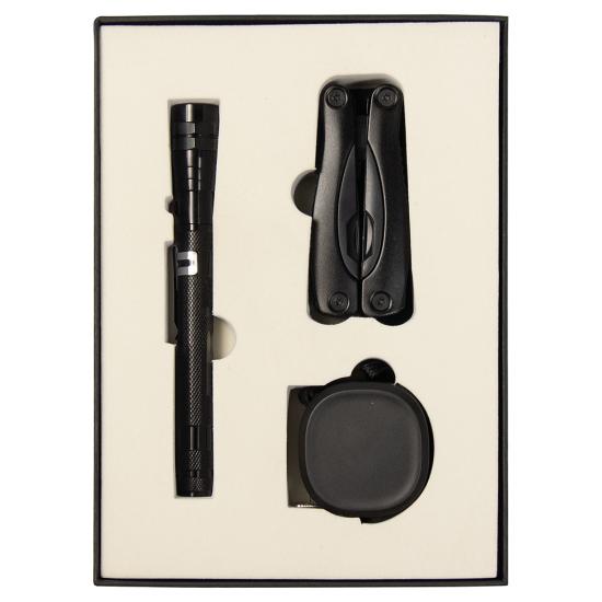Набор подарочный Solution Superior Trio (Фонарь телескопический Tools Flashlight, рулетка Tools Trecker 3 метра, мультитул Tools Birmingham), черный