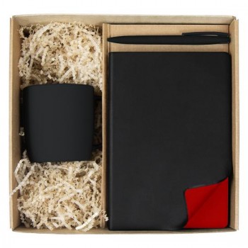 Набор подарочный Solution Prestige Trio ( ежедневник Flexy Latte Soft Touch Black Edition Color, кружка Casa Grande Lupin Soft, ручка Zorro), черный с красным