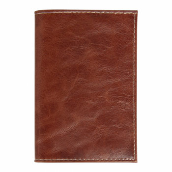Обложка для автодокументов Leather Sky Matt Sun из натуральной кожи, коричневая с белой прострочкой