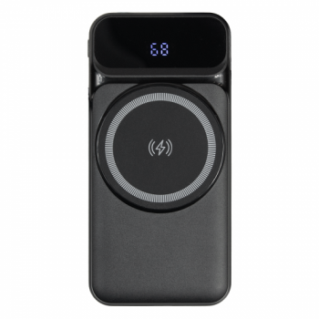 Внешний аккумулятор (powerbank) «Nova», 10 000 mAH, с тремя зарядными шнурами, c беспроводным магнитным контактом magsafe до 15W, 22,5W (Ватт) super fast charge, Power Delivery (PD) 20W (dfnn), QC3.0, черный