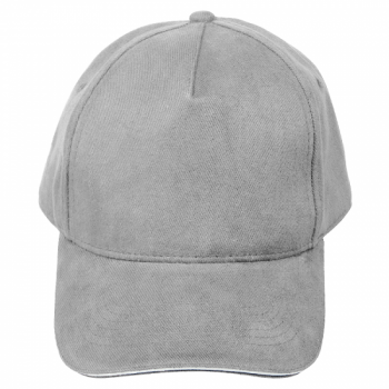 Кепка 5- панельная Oxford 300, c белым сендвичем, серая