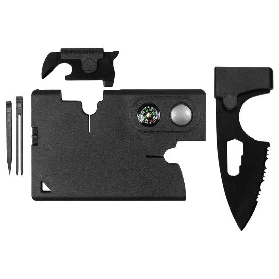 Карточка Tools leeds, 9 функций, инструменты из нержавеющей стали, корпус из полупрозрачного черного  пластика Карточка Tools leeds, 9 функций, инструменты из нержавеющей стали, корпус из полупрозрачного черного  пластика