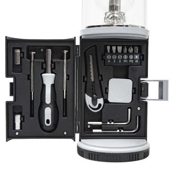 Набор инструментов Tools lantern cо встроенной лампой , 15 инструментов,  черный, в пластиковом футляре Набор инструментов Tools lantern cо встроенной лампой , 15 инструментов,  черный, в пластиковом футляре