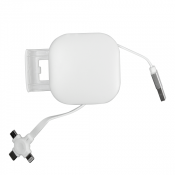 Кабель зарядный выдвижной USB Wingle 3-в-1 на Lightning, Micro-USB, Type-C «U50» 2,4 A, Quick Charge с подставкой для телефона, квадратный, белый